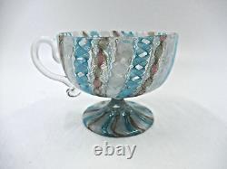Vintage Murano Art Glass Latticino Zanfirico Swirl cup Turquoise White Pink Gold
