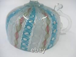 Vintage Murano Art Glass Latticino Zanfirico Swirl cup Turquoise White Pink Gold