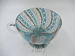 Vintage Murano Art Glass Latticino Zanfirico Swirl cup Turquoise White Pink Gold