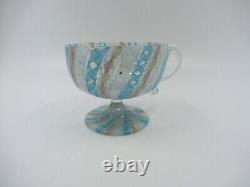 Vintage Murano Art Glass Latticino Zanfirico Swirl cup Turquoise White Pink Gold