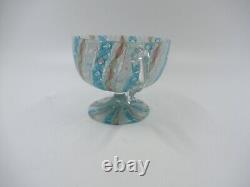 Vintage Murano Art Glass Latticino Zanfirico Swirl cup Turquoise White Pink Gold