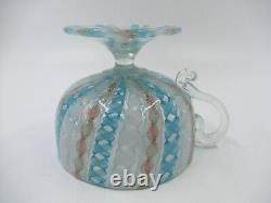 Vintage Murano Art Glass Latticino Zanfirico Swirl cup Turquoise White Pink Gold
