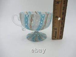 Vintage Murano Art Glass Latticino Zanfirico Swirl cup Turquoise White Pink Gold