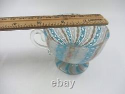 Vintage Murano Art Glass Latticino Zanfirico Swirl cup Turquoise White Pink Gold