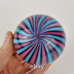 Vintage Murano Art Glass Paperweight By Fratelli Toso Blue & Pink