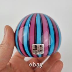 Vintage Murano Art Glass Paperweight By Fratelli Toso Blue & Pink