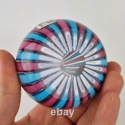 Vintage Murano Art Glass Paperweight By Fratelli Toso Blue & Pink
