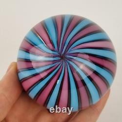 Vintage Murano Art Glass Paperweight By Fratelli Toso Blue & Pink