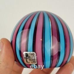 Vintage Murano Art Glass Paperweight By Fratelli Toso Blue & Pink