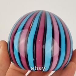 Vintage Murano Art Glass Paperweight By Fratelli Toso Blue & Pink