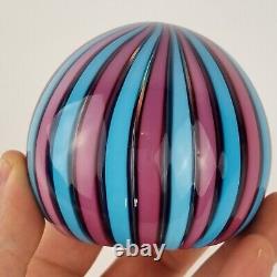 Vintage Murano Art Glass Paperweight By Fratelli Toso Blue & Pink