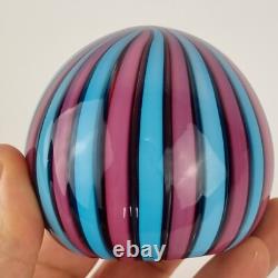 Vintage Murano Art Glass Paperweight By Fratelli Toso Blue & Pink