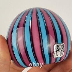 Vintage Murano Art Glass Paperweight By Fratelli Toso Blue & Pink