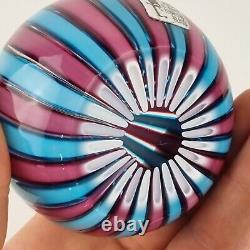 Vintage Murano Art Glass Paperweight By Fratelli Toso Blue & Pink