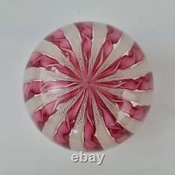 Vintage Murano Art Glass Paperweight Pink Ribbon & White Lace Decoration