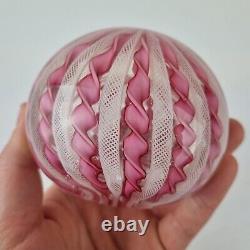 Vintage Murano Art Glass Paperweight Pink Ribbon & White Lace Decoration