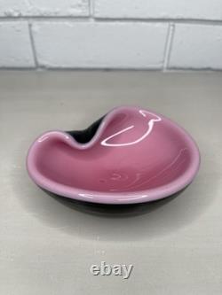 Vintage Murano Art Glass Pink & Black Cased Ashtray/Trinket Dish Biomorphic MCM
