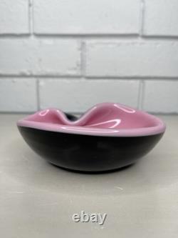 Vintage Murano Art Glass Pink & Black Cased Ashtray/Trinket Dish Biomorphic MCM