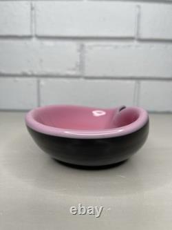 Vintage Murano Art Glass Pink & Black Cased Ashtray/Trinket Dish Biomorphic MCM