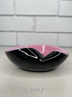 Vintage Murano Art Glass Pink & Black Cased Ashtray/Trinket Dish Biomorphic MCM