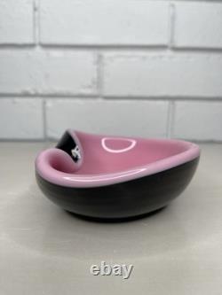 Vintage Murano Art Glass Pink & Black Cased Ashtray/Trinket Dish Biomorphic MCM