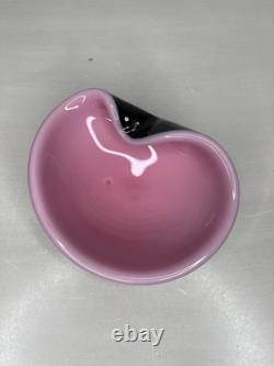 Vintage Murano Art Glass Pink & Black Cased Ashtray/Trinket Dish Biomorphic MCM