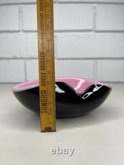 Vintage Murano Art Glass Pink & Black Cased Ashtray/Trinket Dish Biomorphic MCM