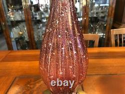 Vintage Murano Art Glass Pink Cranberry Table Lamp withSilver Flakes, 24 Tall