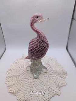 Vintage Murano Art Glass Pink Duck With Gold Flecks 9.5
