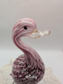 Vintage Murano Art Glass Pink Duck With Gold Flecks 9.5