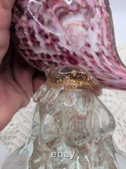 Vintage Murano Art Glass Pink Duck With Gold Flecks 9.5