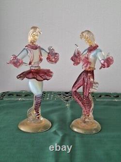 Vintage Murano Art Glass Pink Figurine Dancers