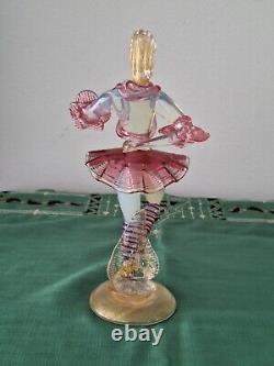 Vintage Murano Art Glass Pink Figurine Dancers
