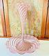 Vintage Murano Art Glass Pink Latticino Zanfirico Swirled Ruffled Trumpet Vase