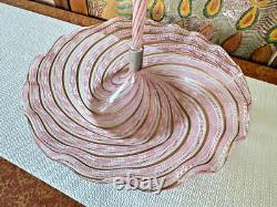 Vintage Murano Art Glass Pink Latticino Zanfirico Swirled Ruffled Trumpet Vase