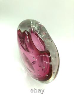 Vintage Murano Cranberry Pink Sommerso Art Glass Bullicante Heart Bud Vase 5.5