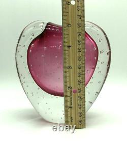 Vintage Murano Cranberry Pink Sommerso Art Glass Bullicante Heart Bud Vase 5.5