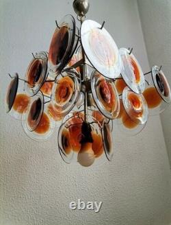 Vintage Murano Disc Chandelier / 36 / 1960s Italy / Mid Century Modern Light