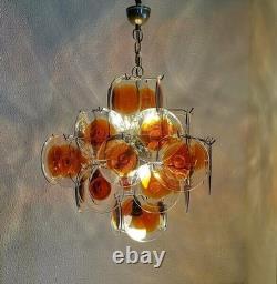 Vintage Murano Disc Chandelier / 36 / 1960s Italy / Mid Century Modern Light