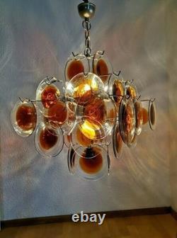 Vintage Murano Disc Chandelier / 36 / 1960s Italy / Mid Century Modern Light