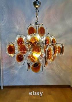 Vintage Murano Disc Chandelier / 36 / 1960s Italy / Mid Century Modern Light
