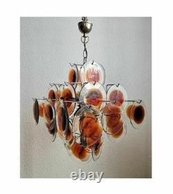 Vintage Murano Disc Chandelier / 36 / 1960s Italy / Mid Century Modern Light