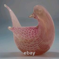 Vintage Murano Fratelli Toso Finch Dove Bird Bullicante Pink Art Glass Italy 5