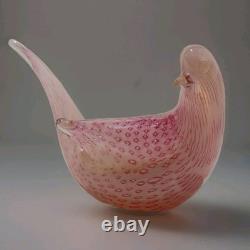 Vintage Murano Fratelli Toso Finch Dove Bird Bullicante Pink Art Glass Italy 5