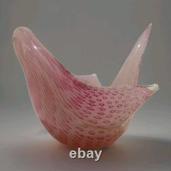 Vintage Murano Fratelli Toso Finch Dove Bird Bullicante Pink Art Glass Italy 5