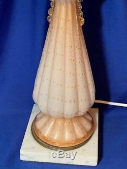 Vintage Murano Glass Barovier & Toso pink bullicante with gold flake table lamp