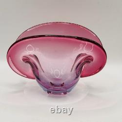 Vintage Murano Glass Clam Shell Bowl vase Dual Base 2x Positions Pink Italy MCM