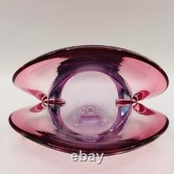 Vintage Murano Glass Clam Shell Bowl vase Dual Base 2x Positions Pink Italy MCM