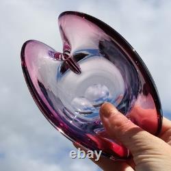 Vintage Murano Glass Clam Shell Bowl vase Dual Base 2x Positions Pink Italy MCM