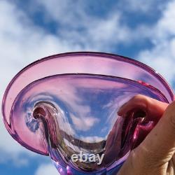 Vintage Murano Glass Clam Shell Bowl vase Dual Base 2x Positions Pink Italy MCM